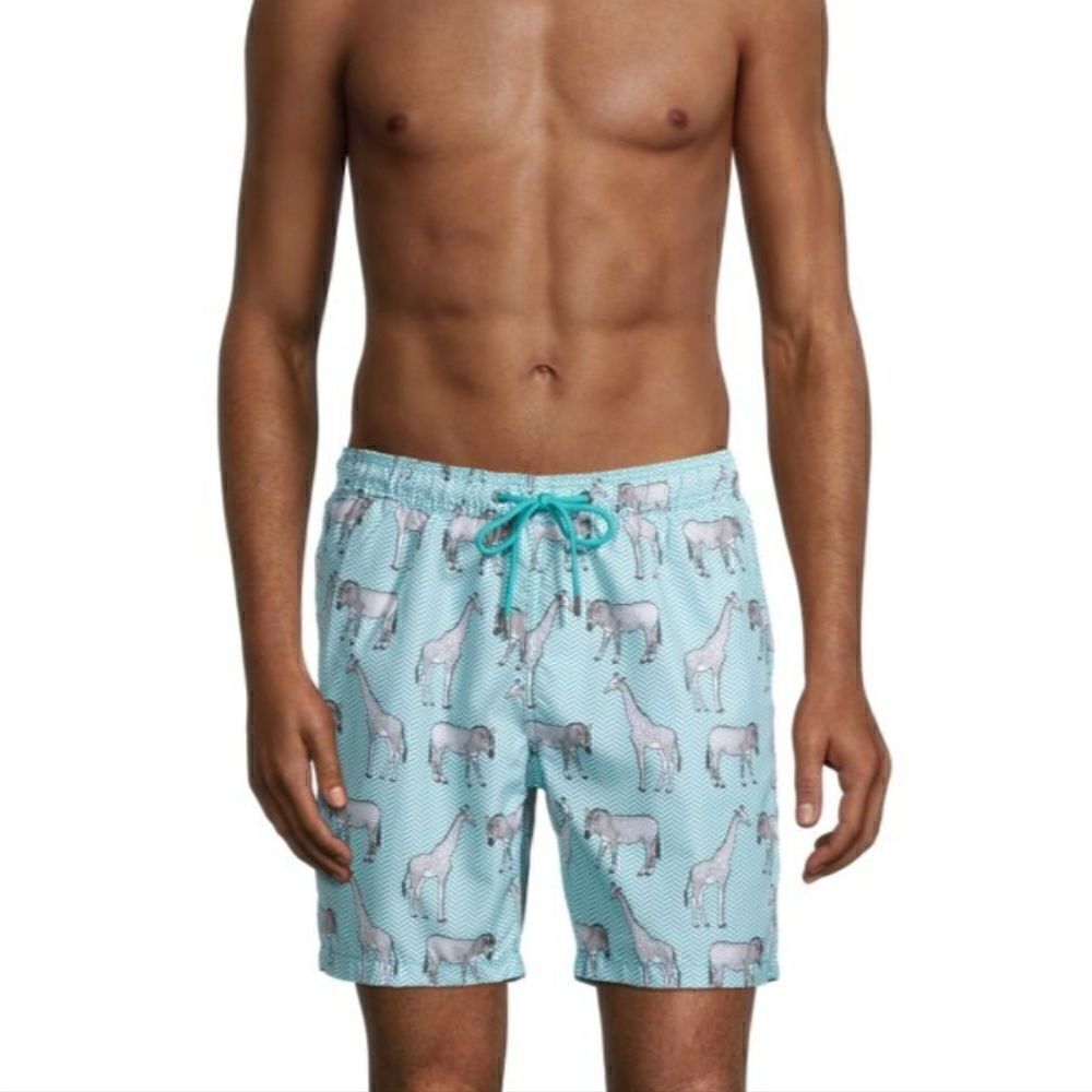 MR. SWIM CHEVRON ANIMAL PRINT SWIM SHORTS, SIZE MEDIUM - NEW!